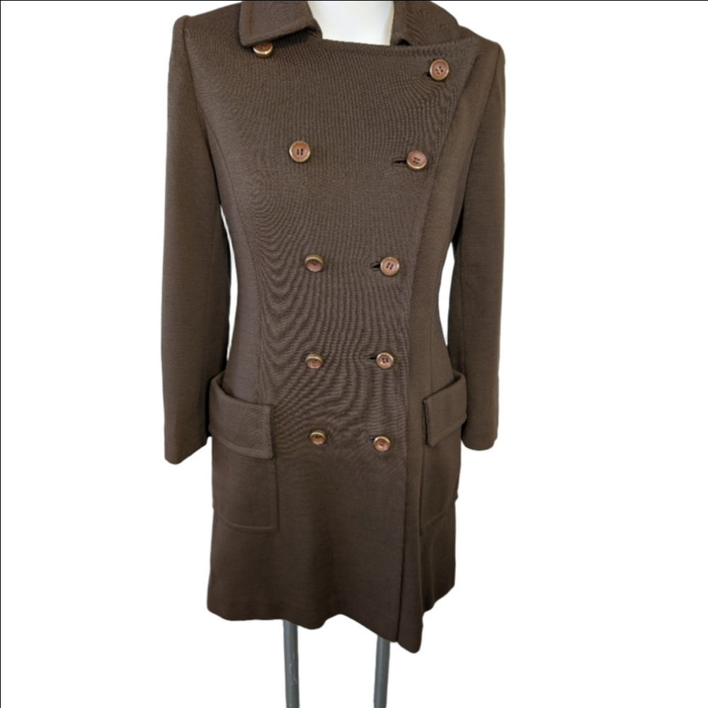 Vintage Brown Double-Breasted Coat Mid-Centrury Modern 1960
